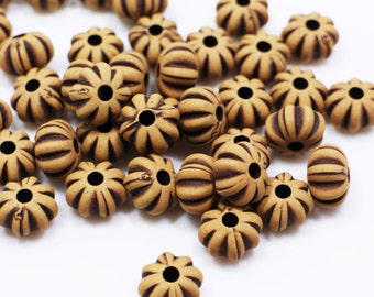 Brown Flower Ball Shape Bead, Beige Color, Round Shape, Bohemian BOHO Floral Style, Wood-looking, Acrylic, Accessories DIY Craft, 10mm,20pcs