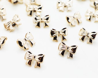 Gold Butterfly Bow Shank Buttons, Ribbon Shape, Golden Color, Vintage Style, Elegant Classy, For Blouse Cardigan, Plastic, 13mm, Half Inch