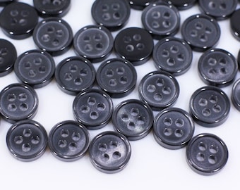 Petits boutons noirs brillants, taille mini extra petite, quatre trous, pour coudre une chemise de chemisier, bord surélevé, 9 mm, 0,35 pouce, pour la fabrication de tissu de poupée