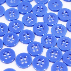 50 Dark Blue Buttons, Made of Resin, Four Holes, Raised Edge Buttons, Round Shape, 9mm,11mm,15mm,18mm, Extra Small to Large Size, For Shirt
