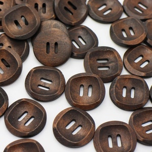 Brown Wooden Button, Special Long Hole Design, Style Unique, 2 Holes, Chocolate Brown Color, Large Round Shaped, 25mm, 30mm