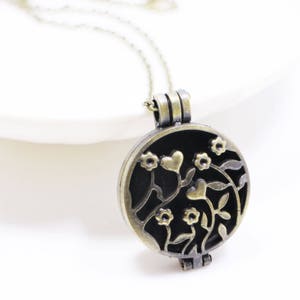 Flower Locket Necklace, Antique Bronze Color, Floral Filigree Design, For Aromatherapy Essential Oil Diffuser, Case Locket Pendant, Large