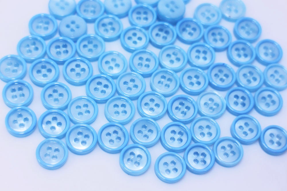 Light Blue Edge Buttons, Clear Transparent Center, Small Size, Pastel ...