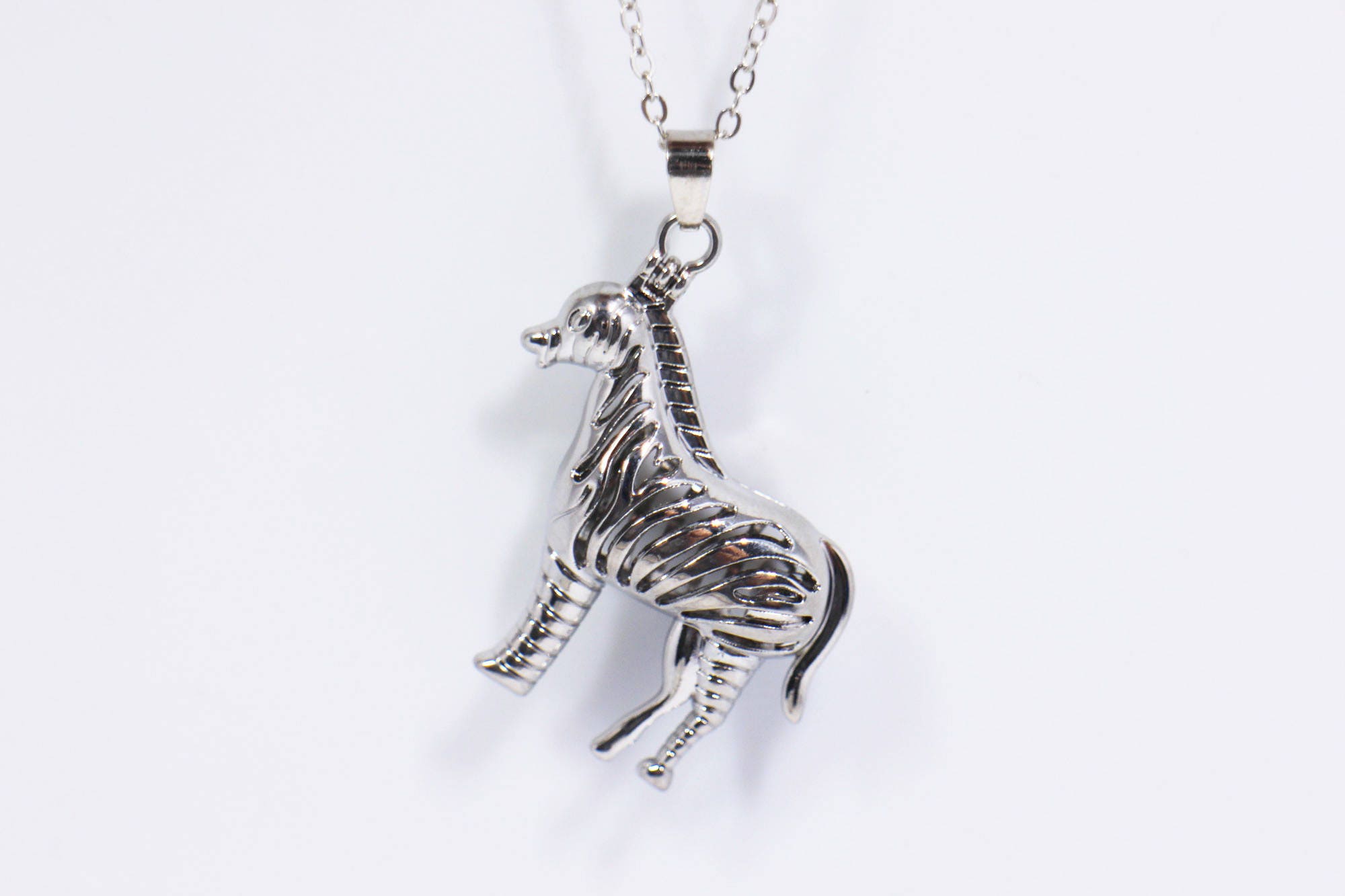 Zebra Essential Oils Case Necklace, Silver Color, Animal Shape