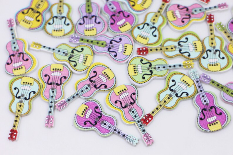 Guitar Wooden Buttons Musical Instrument Buttons Mixed Etsy