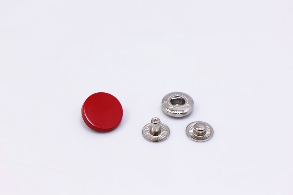 Red Snap Button, Flat Top Snap Fastener, Metal Snap Button, Wallet Bag  Closure, Press Studs, Flat Snap Button,Upholstery Button, 10 sets