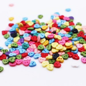 Tiny Heart Button, Mixed Color Colorful, Heart-shape, Mini Extra Small Size, For Sewing Doll Cloth Dress, DIY Craft, Two Holes, 6mm,0.24inch image 2