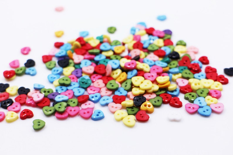 Tiny Heart Button, Mixed Color Colorful, Heart-shape, Mini Extra Small Size, For Sewing Doll Cloth Dress, DIY Craft, Two Holes, 6mm,0.24inch image 2