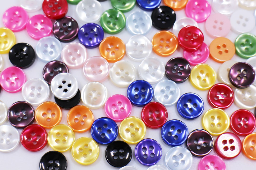 100 Colorful Buttons, Raised Edge, Four Holes, Rainbow Colors, for ...