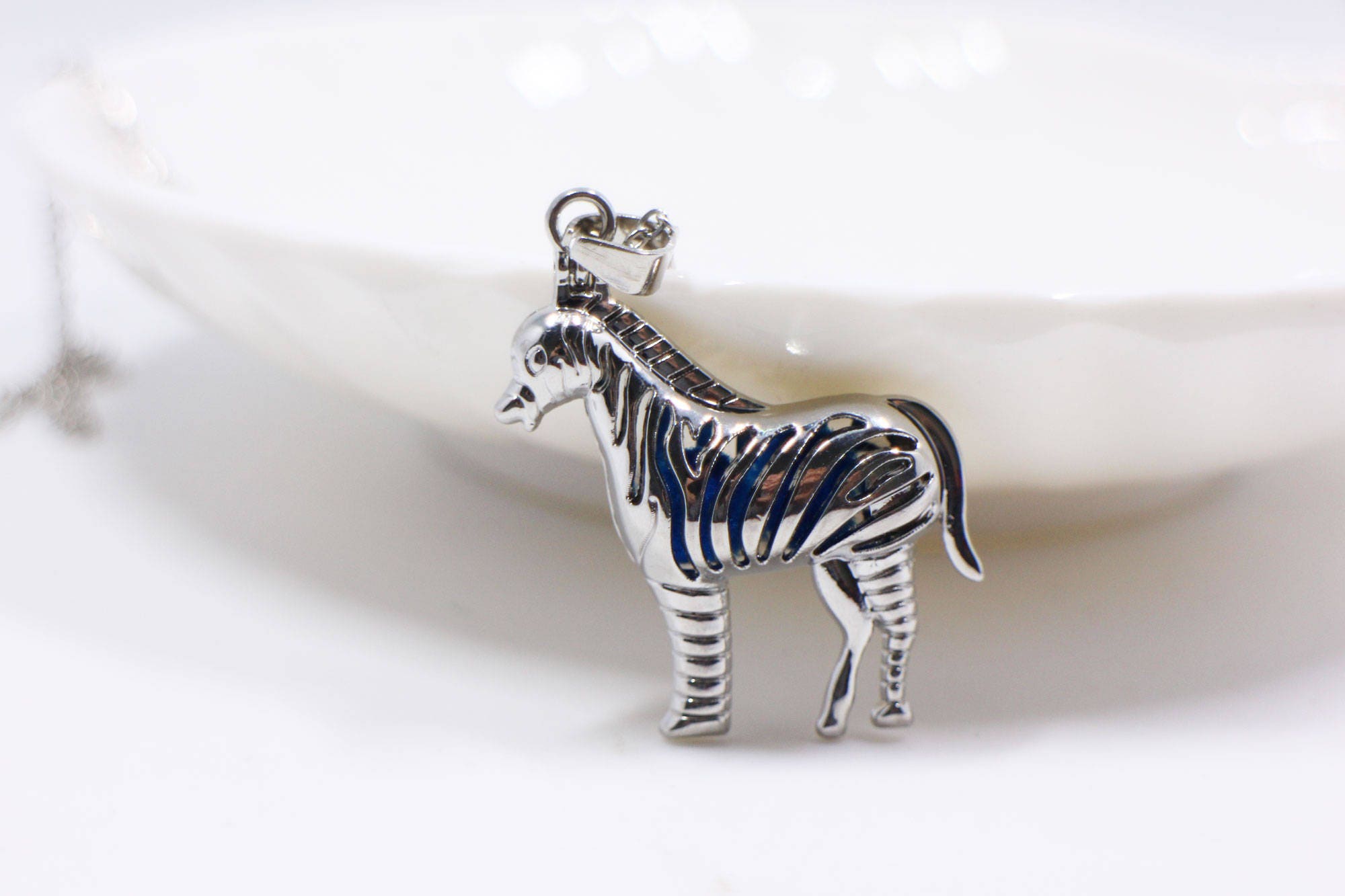 Zebra Essential Oils Case Necklace, Silver Color, Animal Shape