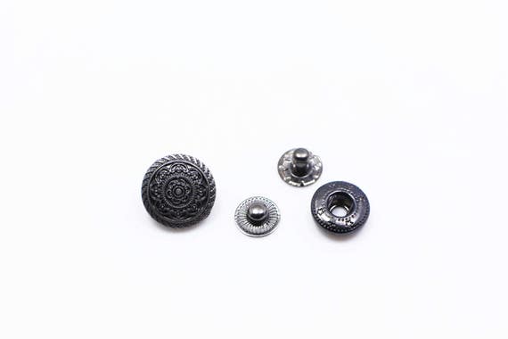 Dark Silver Metal Black Flower Snap Buttons, Upholstery Button, Snaps  Popper, Snap Fastener, Leather Craft Closure,metal Snap,model 633,15mm 