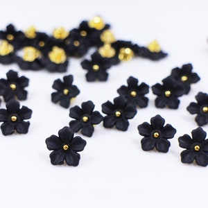 Black Flower Shank Buttons, Floral Shaped, Japanese Sakura, Black and Gold Color, Elegant Pretty, For Blouse Cardigan Dress,12.5mm,Half Inch