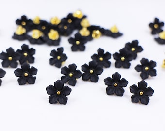 Boutons à tige fleur noire, forme florale, Sakura japonais, couleur noir et or, jolie élégante, pour robe chemisier cardigan, 12,5 mm, demi-pouce