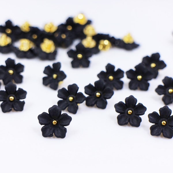 Boutons à tige fleur noire, forme florale, Sakura japonais, couleur noir et or, jolie élégante, pour robe chemisier cardigan, 12,5 mm, demi-pouce