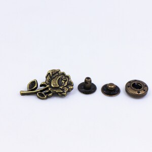 Rose Snap Button, Bronze Color Flower Shaped Snap Fastener, Metal Snap ...