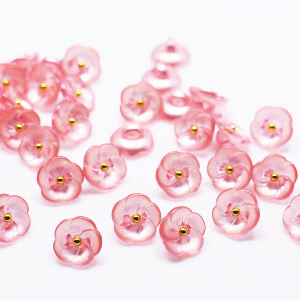 Pink Flower Shank Buttons, Plum Flower-shape, Japanese Sakura, Floral Shape, For Sewing Cardigan Dress Blouse, Semi-transparent, 11.5mm