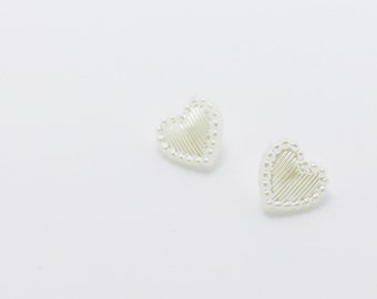Heart Shank Buttons, Pearl White Color, Heart Shape, For Sewing Wedding Dress, Back Hole, Small Size, Cream White Color, 11mm, 0.43inch