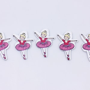 Ballet Girl Buttons, Wooden Material, White and Pink Color, 2 Holes, Cute and Girly Design, For DIY Craft Decoration Project Sew, Large Size