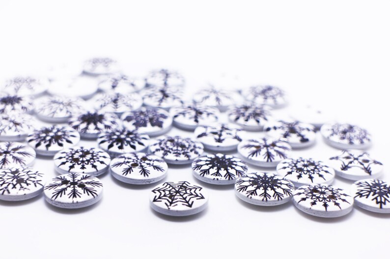Snowflakes Button Black and White Color Assorted Pattern - Etsy