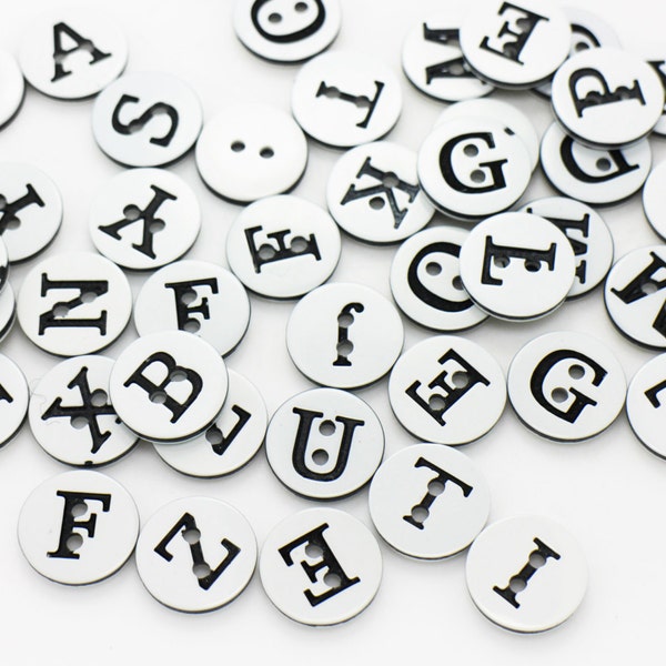 Alphabet Button, English Letter Button, Two Holes Button, Children Baby Button, White, Words Combination, Resin Button, Message Button, 12mm