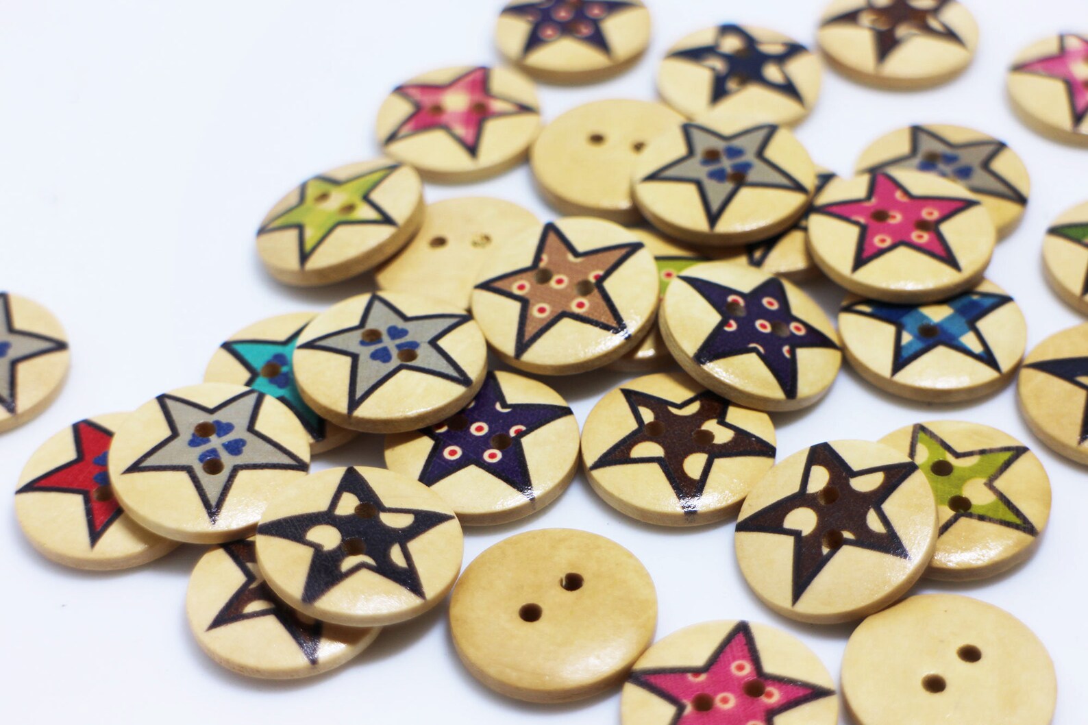 Star Wooden Button Stars Wood Buttons Mixed Colors Buttons Etsy
