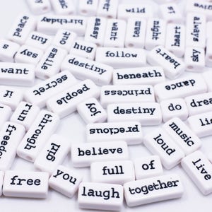 100 pieces English Words Bead, White Color, Random Word, Made of Acrylic, Random English Single Words, Live, Feel, Of, Give, 10mm to 30mm image 4