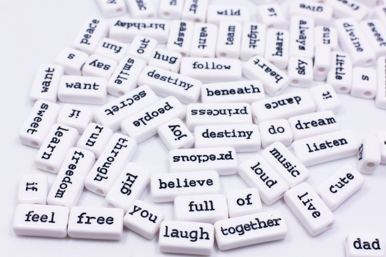 100 Pieces English Words Bead White Word Beads Acrylic Bead Etsy