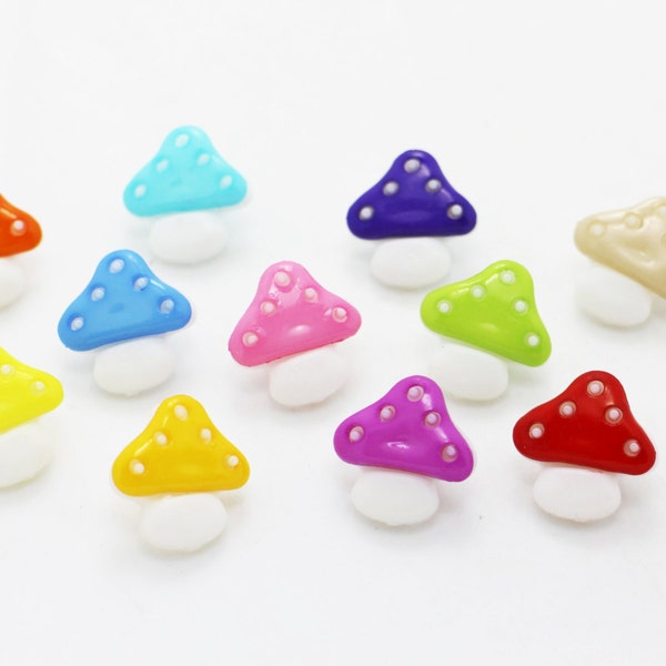 Mushroom Shank Buttons, For Children Cardigan Sweater Sewing, Cute Colorful Decorative, Made of Plastic, White Purple Red Blue Pink, 15mm