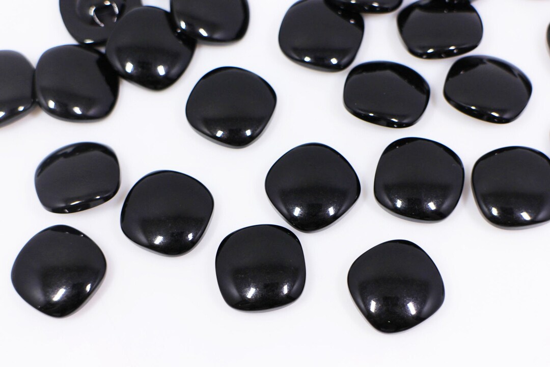 Black Square Shank Button, Glossy Finish, Back Holes, for Sewing Jacket ...
