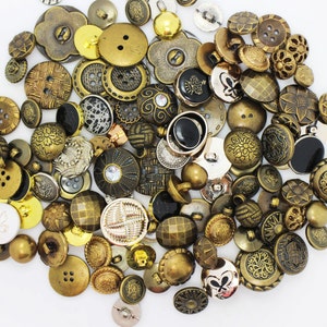 100 Vintage Style Mix Buttons, Assorted Mixed Lots, Shank, For Sewing Coat Jacket, Silver Bronze Golden Color, Retro Style, Plastic Made image 2