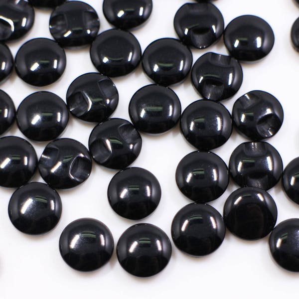 Black Shank Buttons, Tunnel Shank, Solid Color, Glossy Finish, Animal Eyes Doll Eye, For Blouse Shirt DIY, 9mm, 11mm, 15mm, 20mm,25mm,1 Inch