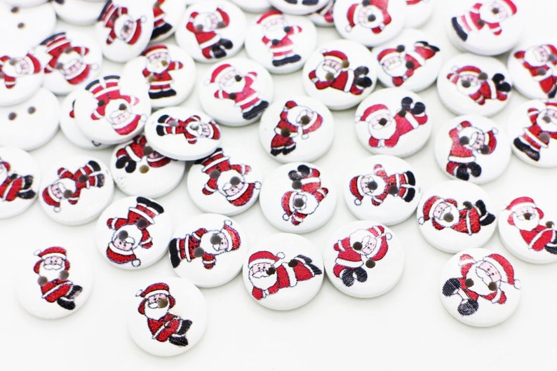 Santa Claus Wood Button Christmas Wooden Buttons Xmas Etsy