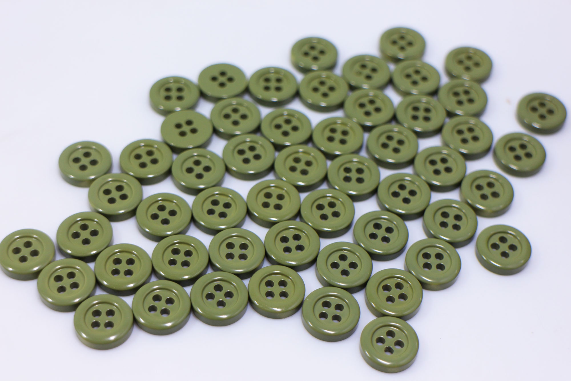 Army Green Buttons, Dark Green Color, Glossy Finish, Four
