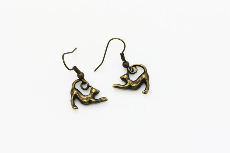 Pet Animal Pendant Necklace Jewelries Set Children Woman Bronze Stretching Cat Dangling Earrings Antique Bronze Charm Cats Necklace