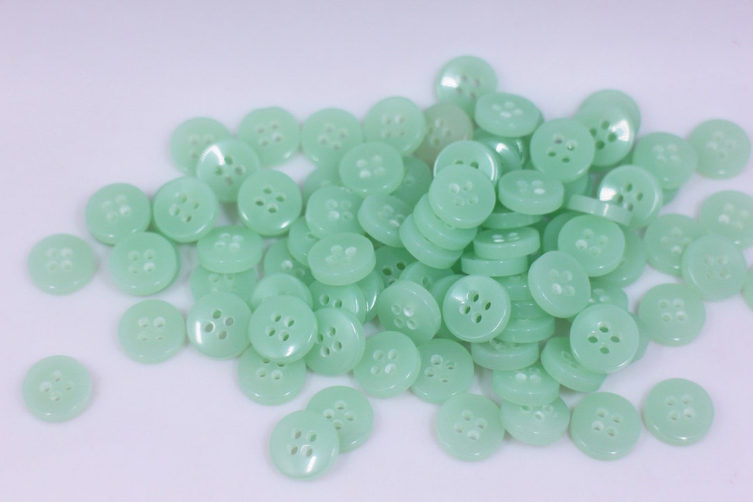 Pastel Green Button, Light Green Color, Bowl Shape, Four Holes, Summer ...