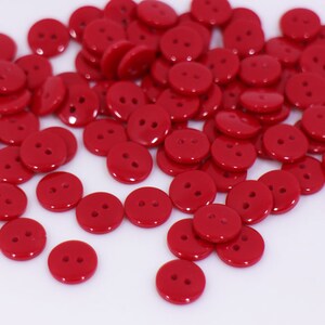 Small Red Button, Glossy Finish, Two Holes, Smooth Edge, Round Shape, Bright Red Color, For Sewing DIY Shirt Blouse Cardigan, 10mm 0.4inch image 3