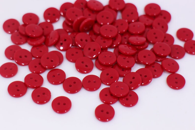 Small Red Button, Glossy Finish, Two Holes, Smooth Edge, Round Shape, Bright Red Color, For Sewing DIY Shirt Blouse Cardigan, 10mm 0.4inch image 3