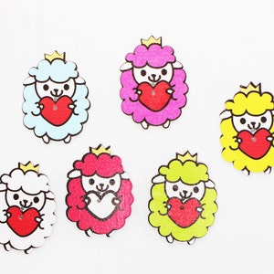 Schaf Holzknopf, Cartoon Tier, bunt, zwei Löcher, 41mm, groß flach, für Kinder häkeln DIY, gemischte Farbe, weiß