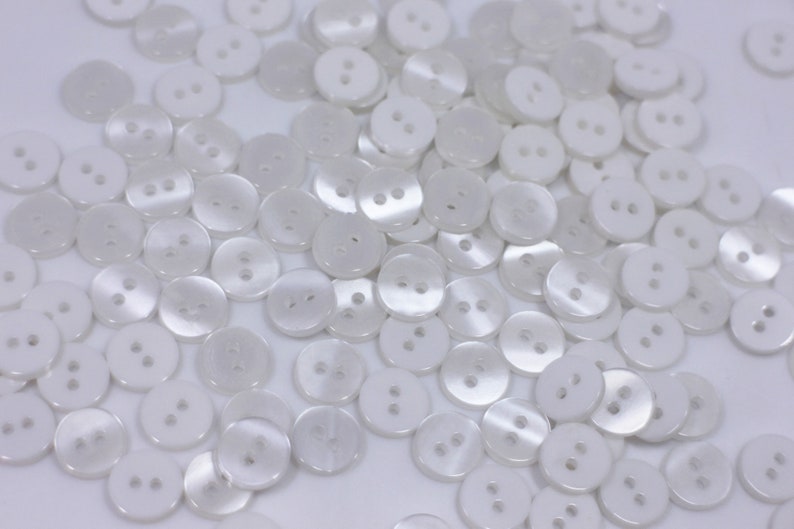 50 Extra Small White Button, Shiny Finish, Tiny Mini Size, Flat Top ...