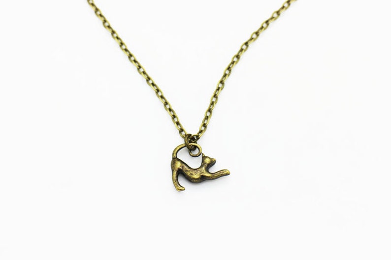 Pet Animal Pendant Necklace Jewelries Set Children Woman Bronze Stretching Cat Dangling Earrings Antique Bronze Charm Cats Necklace