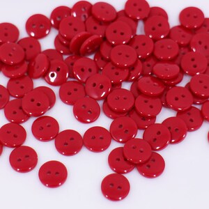Small Red Button, Glossy Finish, Two Holes, Smooth Edge, Round Shape, Bright Red Color, For Sewing DIY Shirt Blouse Cardigan, 10mm 0.4inch image 2