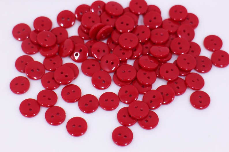 Small Red Button, Glossy Finish, Two Holes, Smooth Edge, Round Shape, Bright Red Color, For Sewing DIY Shirt Blouse Cardigan, 10mm 0.4inch image 2