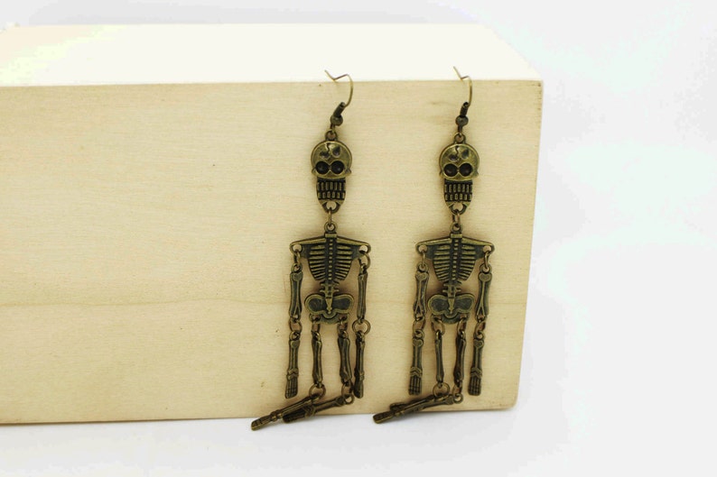Skeleton Dangling Earrings Hippie 3D Charm Jewelries Set Antique Bronze Charm Skeleton Pendant Necklace Halloween Accessories Hipster