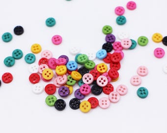 50 Mini Button, Extra Small Tiny Size, Mixed Color, Round Shape, Rainbow Colors, Four Holes, 6mm, 0.23inch, For Doll Cloth Dress Making DIY