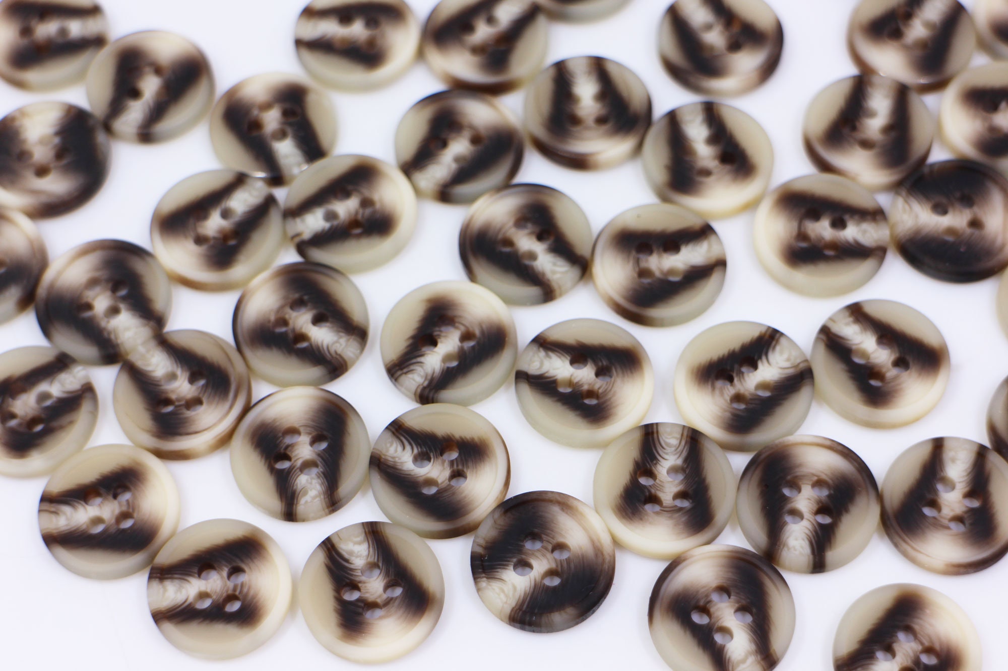 Hemline Beige and Brown Marble 4 Hole Buttons. 15mm Diameter. Qty 10.