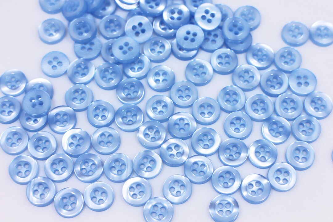 Light Blue Shiny Buttons, 50 Pieces, Four Holes, Extra Small Mini Size ...