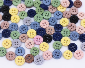 Mini Mixed Colors Wooden Buttons, Extra Small Tiny Size, Four Holes, Natural Wood, Colorful Cool Tone Colors, For Sewing Shirt Blouse, 10mm