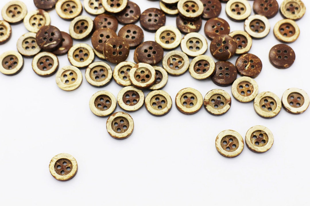 Coconut Shell Button, Small Size, Raised Wide Edge, 4 Holes, Natural ...