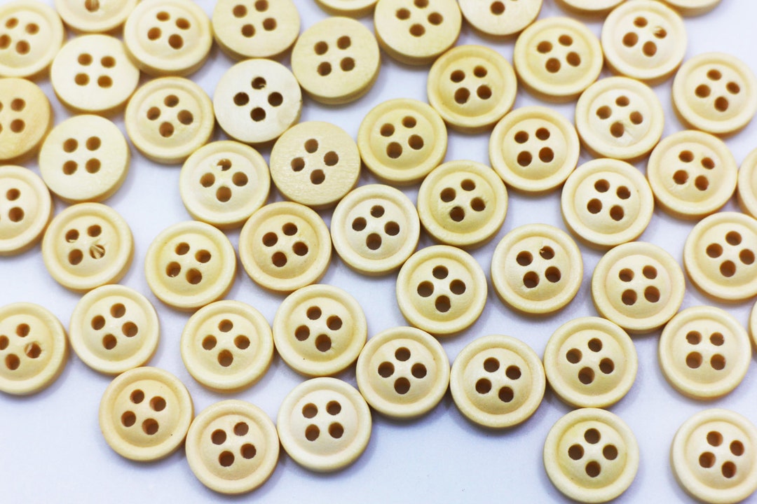 Small Beige Wooden Buttons, Tiny Size, Natural Wood Finish, Four Holes ...