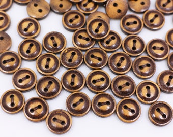 Coffee Brown Wooden Buttons, 11.5mm, 0.45inch, 2 Holes, Retro Style, Dark Brown, Stylish Vintage Style, For Sewing Men Shirt Blouse Cardigan